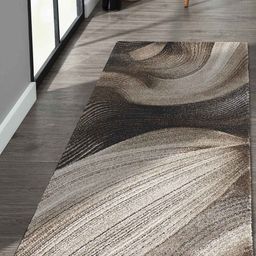 OBSESSIONS Brown & Black Abstract Rectangular Antistatic Non Slip Bedside Floor Runner-image-37