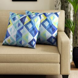 HOUZZCODE Blue Set of 2 Geometric Square Cushion Covers-19