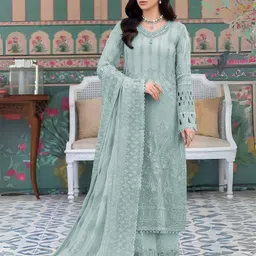 ODETTE Floral Embroidered Thread Work Georgette Semi-Stitched Dress Material-picture-18