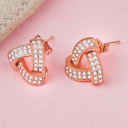Bishty Fashion Stainless Steel Rose Gold-Plated Zircon Studded Contemporary Studs-24
