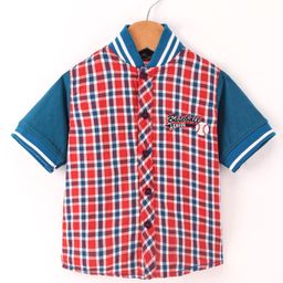Babyhug Cotton Knit Half Sleeves Shirt Checks Pattern - Blue Red-image-45