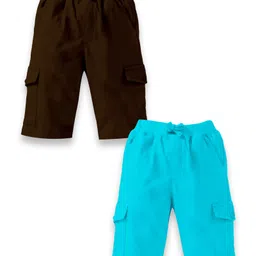 Kiddopanti Pack Of 2 Solid CargoShorts - Brown & Aqua Blue-picture-28
