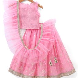 Babyhug Sleeveless Sequenced Choli with Embroidered Lehenga and Dupatta - Pink-image-7