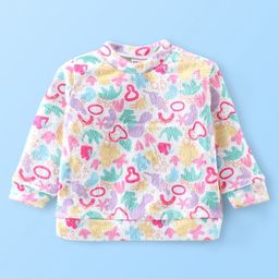 Babyhug Cotton Knit Full Sleeves Fur Sweatshirt With Shapes Print - White & Pink-image-55