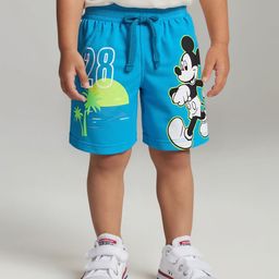 Babyhug Disney Cotton Knit Shorts with Mickey Mouse Graphics- Blue-image-44