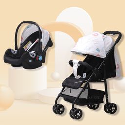 Polka Tots Click Clack Travel System Elephant Printed Stroller And Car Seat  Cream-26