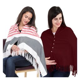 Lulamom Multi-Purpose Breast Feeding Nursing Shawl - Pack of 2 (Red stripes & Maroon solid)-image-99