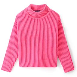 Pine Kids Knitted Full Sleeves Turtle Neck Solid Colour Pullover Sweater - Pink-image-7