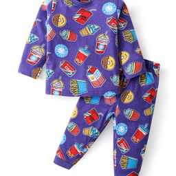 Babyhug Cotton KnitFull Sleeves Night Suit with Ice Cream Print - Violet-image-28