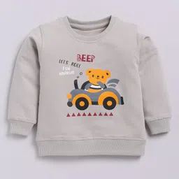 CUTOPIES Interlock Full Sleeves Teddy Bear & Car Printed Sweatshirt - Grey-picture-9