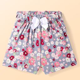 CrayonFlakes Floral Printed Bow Applique Detailed Shorts - Grey-image-98