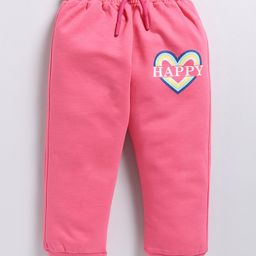 Kidcity Cotton Looper Happy Text Printed Joggers - Deep Pink-image-15