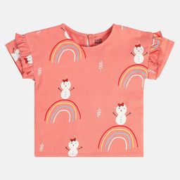 MINI KLUB Cotton Half Sleeves Rainbow & Snow Man Printed Top - Pink-image-79