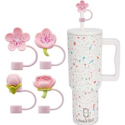 House of Quirk 4PCS Silicone Bow Straw Covers Cap Compatible with Tumbler 10mm Cute Bow Straw Toppers for Tumblers- Peach Blossom-54