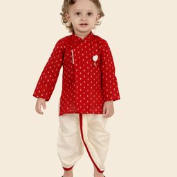 ETHNIKS NEURON Pure Cotton Full Sleeves Abstract Printed Dhoti Kurta Set - Red-image-22