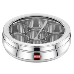 Avias Stainless steel Deluxe Spice box with See-through lid | Masala dabba | Masala dani/organiser with 7 compartments and steel spoon | Small-image-60