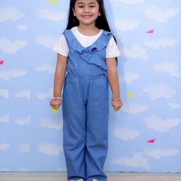 The Mom Store Cotton Sleeveless Solid Frill Detailed Jumpsuit - Blue-image-62