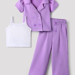 OLLINGTON ST. Half Sleeves Solid Color Waffle Jacket & Culottes With Inner Rib Top - Lavender-picture-4