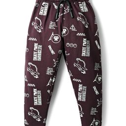 Evimo Single Jersey Knit Full Length Lounge Pant With Dino Skateboarding Print - Burgandy-image-36