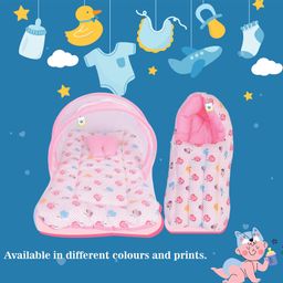 Toddylon Baby Bedding Set Mattress with Mosquito Net & Sleeping Bag - Pink image 2