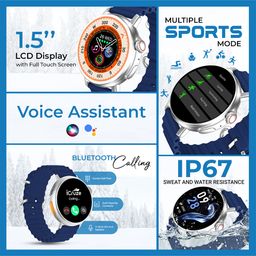 iCruze Pronto Vista silicon  1.5'' Display, Water Resistance: IP67, 100+ Custom watch face with voice assistance Bluetooth Calling Smart Watch- (Blue) image 2