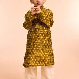 Manyavar Boys Geometric Printed Mandarin Collar Straight Kurta With Pyjamas & Nehru Jacket-14