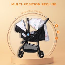 Polka Tots Click Clack Travel System Elephant Printed Stroller And Car Seat  Cream image 3