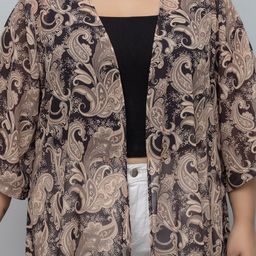 PURYS PLUS Abstract Printed Open Front Tasselled Shrug image 2