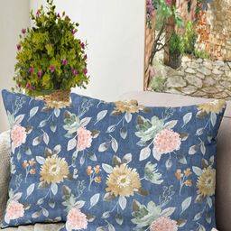 Blue Grass Blue & Pink 2 Pieces Floral Velvet Square Cushion Covers-image-88