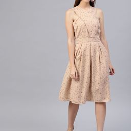 Zima Leto Women Beige & Brown Printed Wrap Dress-image-36