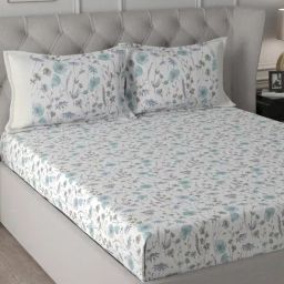 Maspar Regency Blue Cotton Printed 210 TC Single Bedsheet with 1 Pillow Cover-picture-9