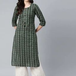 Piroh Green Cotton Striped Kurta-image-64