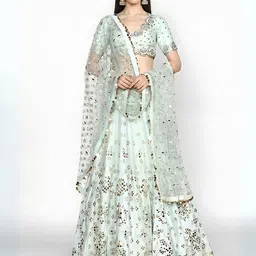 ODETTE Embroidered Mirror Work Semi-Stitched Lehenga & Unstitched Blouse With Dupatta-picture-11