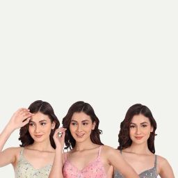 AROUSY Green & Pink Cotton Printed T-Shirt Bras - Pack Of 3-image-61