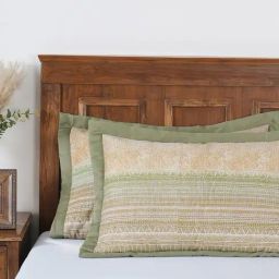 Maspar Quilted Green Cotton Standard Pillow Sham Set-image-98