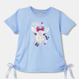 Blue Giraffe Kids Blue Cotton Printed T-Shirt-image-81