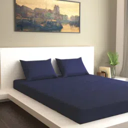 Mark Home Classic Sateen Navy Cotton 200 TC Bed Sheet Set-40