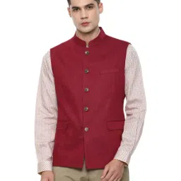 Van Heusen Maroon Slim Fit Self Pattern Nehru Jacket-image-61