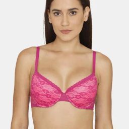 Rosaline by Zivame Pink Lace Padded Bra-image-24