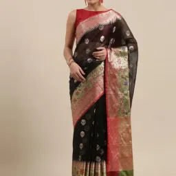 Banarasi Silk Works Black Silk Woven Saree With Unstitched Blouse-picture-47