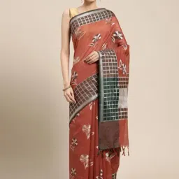 Banarasi Silk Works Rust Woven Saree With Unstitched Blouse-picture-9