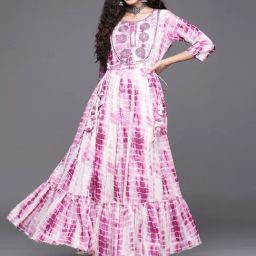 KSUT Purple & white Cotton Embroidered Anarkali Kurta-image-92