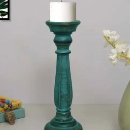Homesake Teal Blue Wood Small Pillar Candle Stand-image-16