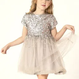 Cherry Crumble By Nitt Hyman Kids Grey Embellished Dress, Bow With Clip-image-39