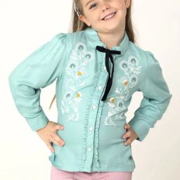 Cherry Crumble By Nitt Hyman Kids Green Embroidered Top-image-93