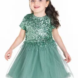 Cherry Crumble By Nitt Hyman Kids Green Embellished Dress, Bow With Clip-image-89