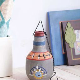 VarEesha Earthen Sparkle Grey Terracotta Hanging Lantern Lamp Tea Light-28
