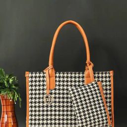 Bagsy Malone Black & Tan Textured Medium Tote Handbag with Pouch-30