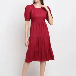 BRINNS Maroon Midi A Line Dress-image-40