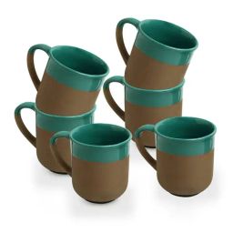 ExclusiveLane Turquoise Blue & Earthen Brown Ceramic Coffee Mugs - Set of 6 (360ml)-image-51